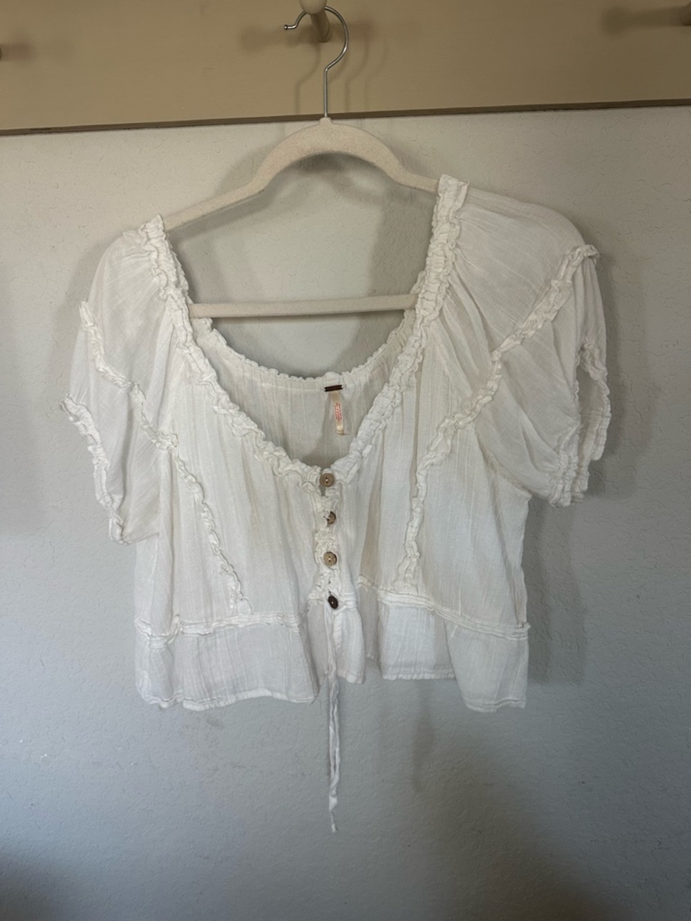 Free People White Ruffled Button-Front Women's Top